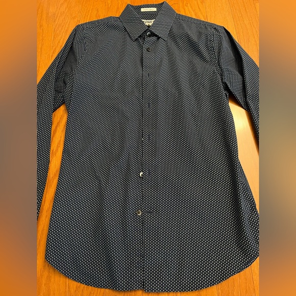 Express Extra Slim Fit Casual Dress Shirt Navy White Dot Men Size Small - Picture 5 of 5